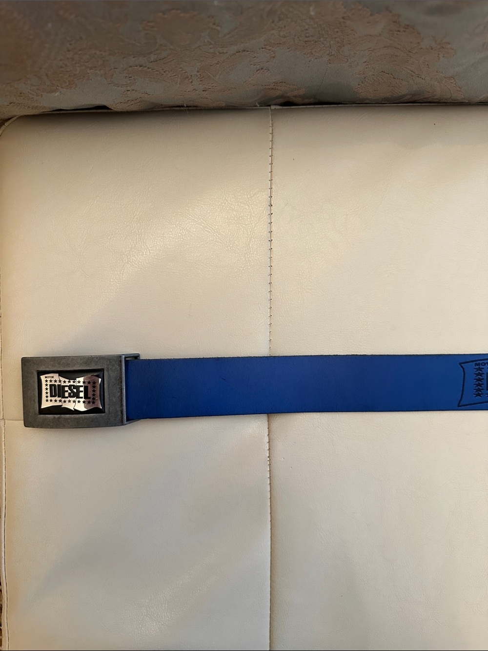 Diesel Royal Blue Leather Belt with Metal Buckle